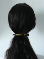 Chinese Lacquer Hair Barrette – Gilded Bamboo – Copper French Clip - Image 6