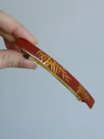 Chinese Lacquer Hair Barrette – Gilded Bamboo – Copper French Clip - Image 11