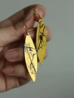 Chinese Lacquer Drop Earrings – Slim Bamboo – 925 Silver Hooks - Image 2