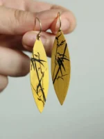 Chinese Lacquer Drop Earrings – Slim Bamboo – 925 Silver Hooks