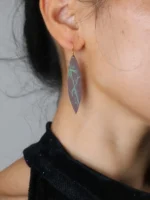 Chinese Lacquer Drop Earrings – Slim Bamboo – 925 Silver Hooks - Image 12