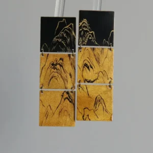 Chinese Lacquer Tiered Earrings – Grand Mountains – 925 Silver Posts
