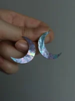 Chinese Lacquer Crescent Studs Earrings– Moon Phases – Mother-of-Pearl & 925 Silver - Image 4