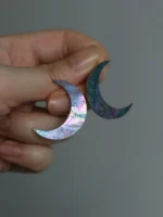 Chinese Lacquer Crescent Studs Earrings– Moon Phases – Mother-of-Pearl & 925 Silver - Image 2