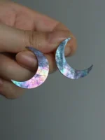 Chinese Lacquer Crescent Studs Earrings– Moon Phases – Mother-of-Pearl & 925 Silver
