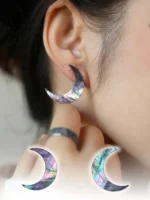 Chinese Lacquer Crescent Studs Earrings– Moon Phases – Mother-of-Pearl & 925 Silver - Image 13