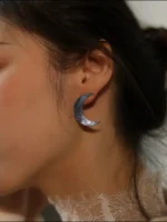 Chinese Lacquer Crescent Studs Earrings– Moon Phases – Mother-of-Pearl & 925 Silver - Image 14