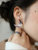 Chinese Lacquer Crescent Studs Earrings– Moon Phases – Mother-of-Pearl & 925 Silver - Image 8