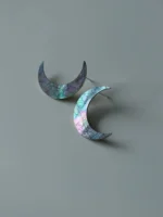 Chinese Lacquer Crescent Studs Earrings– Moon Phases – Mother-of-Pearl & 925 Silver - Image 3