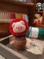 Crochet Pig Figurine Planter – Blossom Amigurumi Decor - Image 7