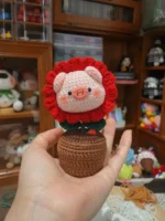 Crochet Pig Figurine Planter – Blossom Amigurumi Decor - Image 8