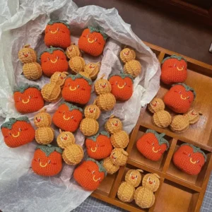 Crochet Persimmon & Peanut Charm– Good Fortune Accent