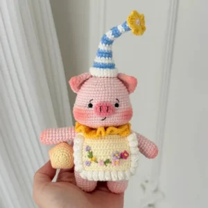 Crochet Striped Mascot Figurine – Premium Cotton Knit Accessory