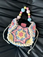 Crochet Starburst Pouch – Figurine Granny Square & Beaded Handle - Image 3