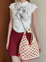Crochet Lattice Bucket Tote – 3D Waffle Texture Crossbody Accessory - Image 5