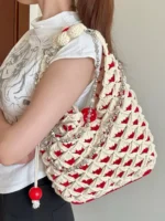 Crochet Lattice Bucket Tote – 3D Waffle Texture Crossbody Accessory - Image 7