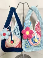 Crochet Granny Square Tote – Heritage Chunky Knit Floral Motif - Image 4