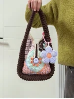 Crochet Granny Square Tote – Heritage Chunky Knit Floral Motif - Image 5
