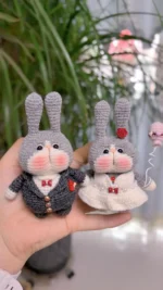 Crochet Wedding Bunny Figurine Gift Box – Amigurumi Bride & Groom Set - Image 5