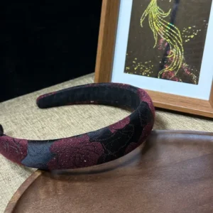 Song Brocade Padded Headband – Shimmering Midnight Rose