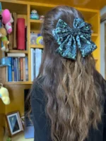 Song Brocade Bow Barrette – Master Li's Floating Light Rose - Image 4