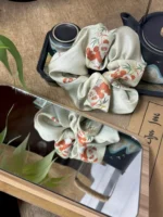 Song Brocade Scrunchie – Panda & Bamboo (Beige) - Image 2