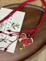 Song Brocade Pony Necklace – Tea & Lotus – Lucky Horse - Image 2
