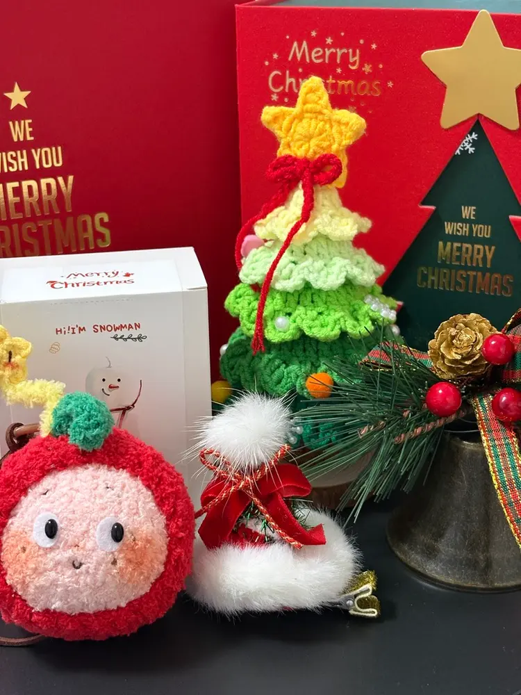 q-750px(1) Crochet Christmas Figurine Gift Box – Artisan Tree, Peace Apple Set - Image 1