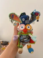 Crochet "Misfit Hare" Figurine Charm – Steampunk & Patchwork Style Amigurumi - Image 2