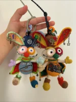 Crochet "Misfit Hare" Figurine Charm – Steampunk & Patchwork Style Amigurumi