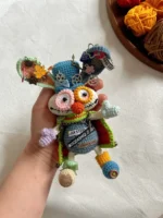 Crochet "Misfit Hare" Figurine Charm – Steampunk & Patchwork Style Amigurumi - Image 6
