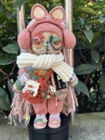 Crochet "Pink Noise Drifter" Art Figurine – Merino Wool Amigurumi Collectible - Image 7