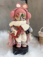 Crochet "Pink Noise Drifter" Art Figurine – Merino Wool Amigurumi Collectible