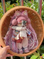 Crochet "Pink Noise Drifter" Art Figurine – Merino Wool Amigurumi Collectible - Image 4