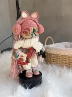 Crochet "Pink Noise Drifter" Art Figurine – Merino Wool Amigurumi Collectible - Image 2