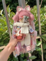Crochet "Pink Noise Drifter" Art Figurine – Merino Wool Amigurumi Collectible - Image 8
