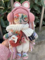 Crochet "Pink Noise Drifter" Art Figurine – Merino Wool Amigurumi Collectible - Image 9