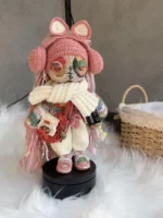Crochet "Pink Noise Drifter" Art Figurine – Merino Wool Amigurumi Collectible - Image 3