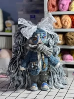 Crochet "Electric Blue Drifter" Art Figurine – Milk Cotton Amigurumi Collectible - Image 5