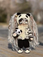 Crochet "Panda Grunge Drifter" Art Figurine – Milk Cotton Amigurumi Collectible