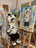 Crochet "Panda Grunge Drifter" Art Figurine – Milk Cotton Amigurumi Collectible - Image 2