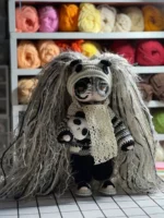 Crochet "Panda Grunge Drifter" Art Figurine – Milk Cotton Amigurumi Collectible - Image 4