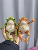 Knitted "Prosperity Prince" Art Figurine – Merino Wool Lucky Frog