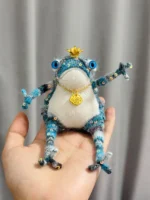 Knitted "Prosperity Prince" Art Figurine – Merino Wool Lucky Frog - Image 3