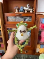 Knitted "Prosperity Prince" Art Figurine – Merino Wool Lucky Frog - Image 10