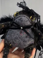 Knitted "Gothic Angel" Art Figurine – Merino Wool Black Frog - Image 2