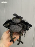 Knitted "Gothic Angel" Art Figurine – Merino Wool Black Frog