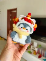 Crochet "Lucky Lion Dancer" Penguin Figurine – Lunar New Year Decor - Image 3
