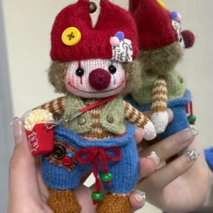 Knitted “Bloom” Vintage Clown Bag Charm – Retro Style Soft Plush