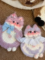 Crochet "Lilac Dream" Coaster – Fluffy Cat Mug Rug - Image 2